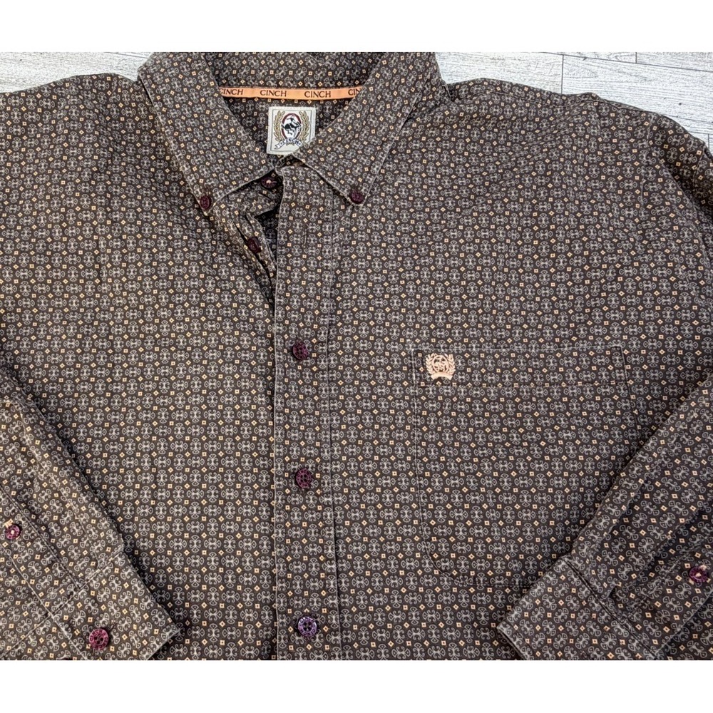 Cinch Western Shirt Mens LS Brown Geometric All Over Print Button Down XXXL 3X